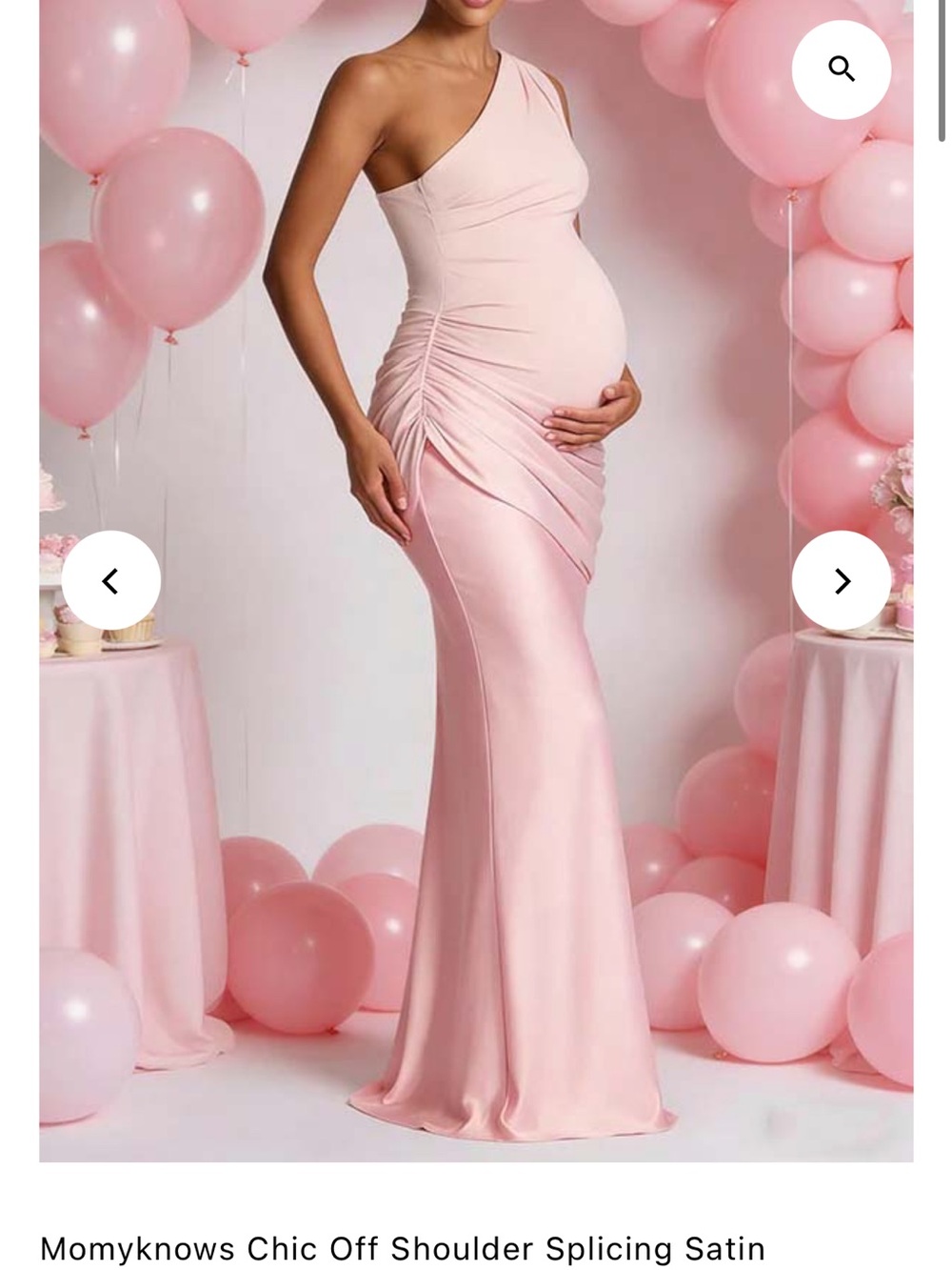 Momyknows Chic Off-Shoulder Splicing Satin Mermaid Maternity Maxi Dress